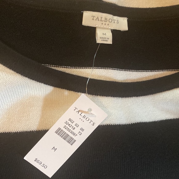 Talbots | black & white | wide stripes | M | gingham cuff detail | sweater - Picture 10 of 11